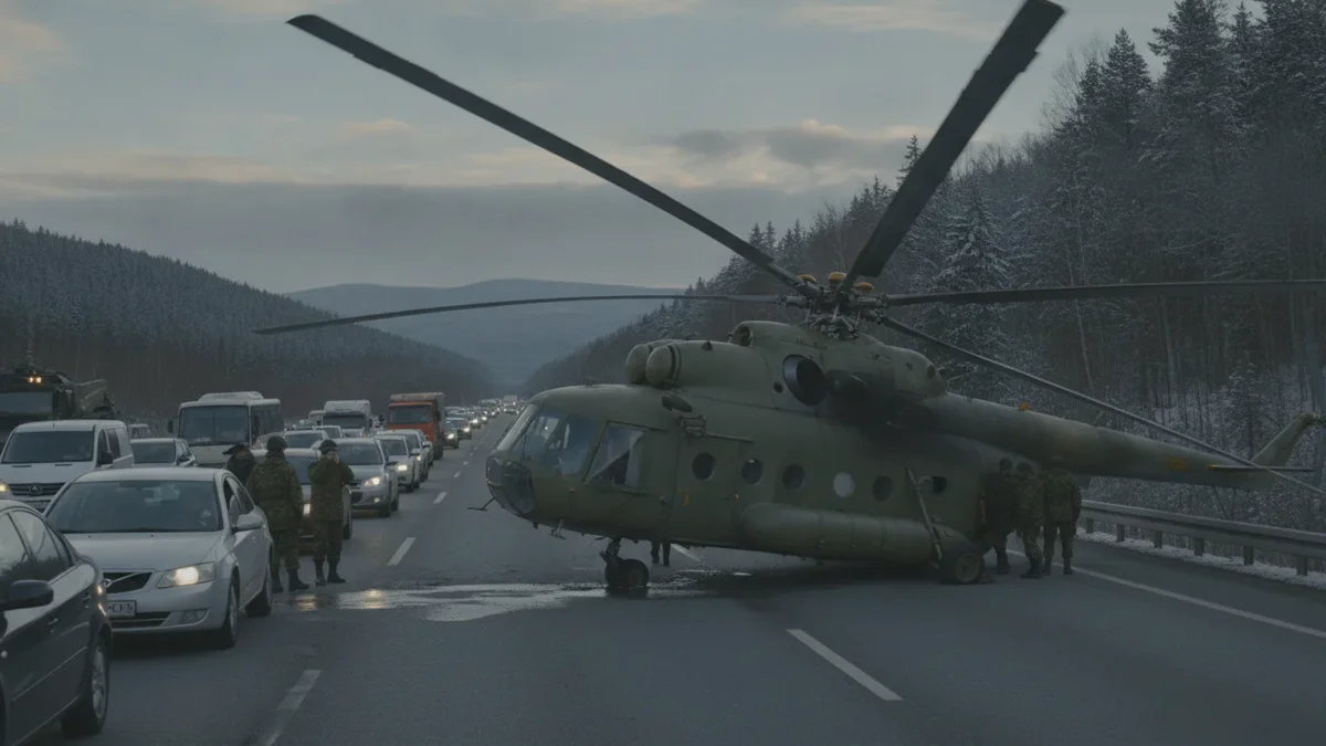 Russischer Militärhubschrauber notlandet auf Autobahn – kein Treibstoff mehr an Bord